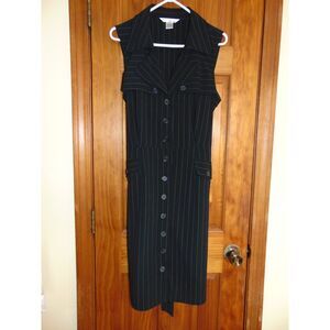 WD NY Women's Suit Dress, Black/white Pin Stripes, Sleeveless w/Tie belt, SZ14